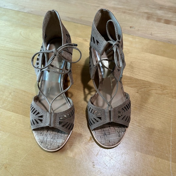 Dolce Vita Linsey Tan Suede Leather Lace Up Cork Wedge Sandals Size 7 - Picture 4 of 10